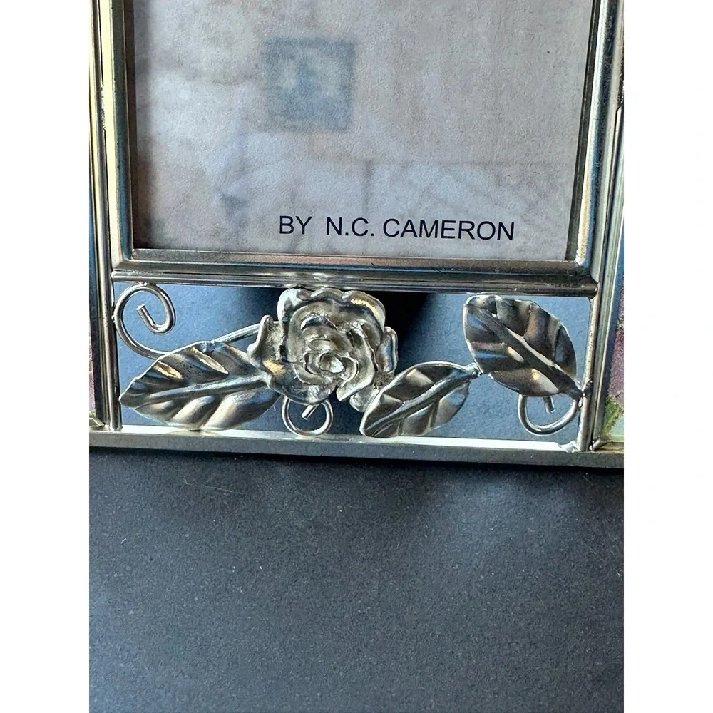 Vintage Metal Photo Frame Roses‎ Floral 4x6 N.C. Cameron Decorative Tabletop